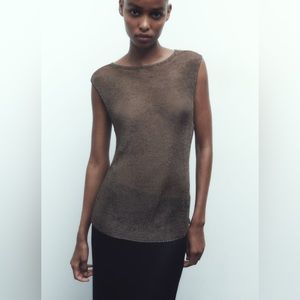 Zara METALLIC MESH KNIT TOP